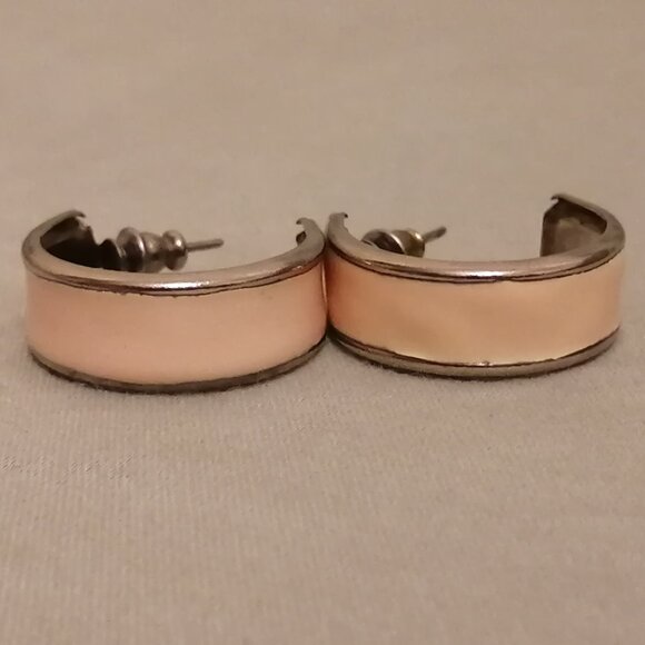 Vintage Hoop Earrings, Peach Enamel - Picture 5 of 5